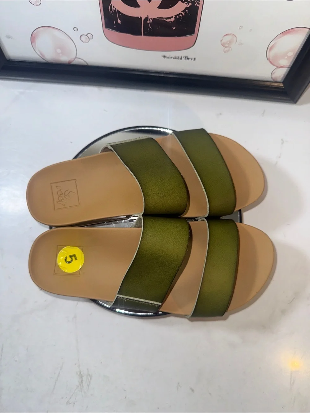 Reef Cushion Bounce Vista Olive Green Double-Strap Slide Sandals - Kids 5
